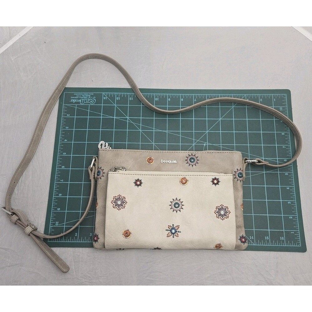 Desigual Julietta Agra Crossbody Bag Nude Beige Embroidered Purse - Picture 1 of 9